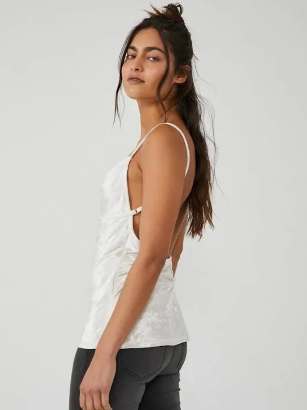 NWT Free People All Night Velvet Cowl Neck Open Back Camisole Champagne $68